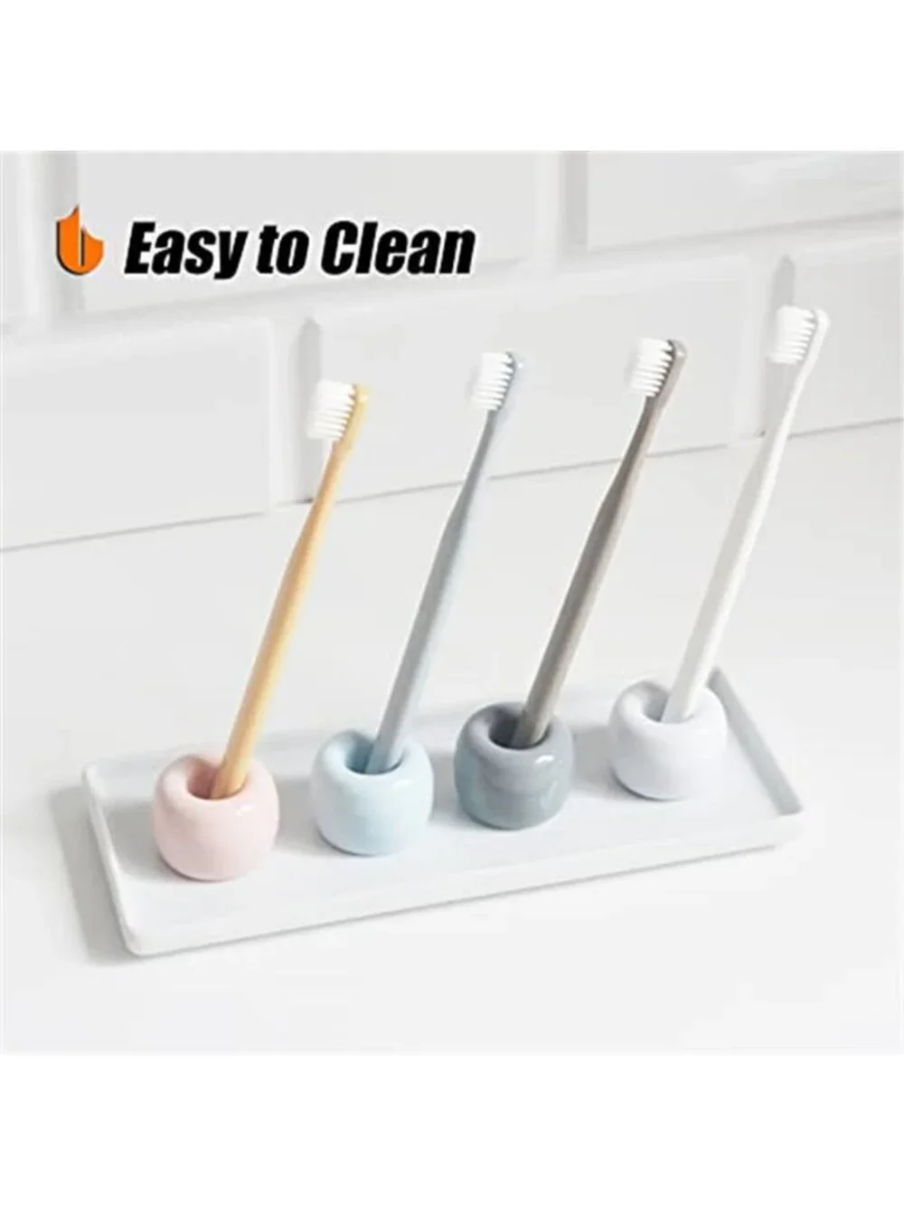 Ceramic Toothbrush Holder Set 2 Pack Bathroom Counter Organizer Minimalist Cup
